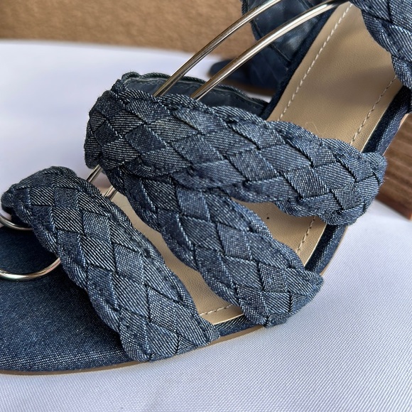 BCBGENERATION size 8 Ledina braided chambray denim cross cross heels w ankle tie - Picture 10 of 13